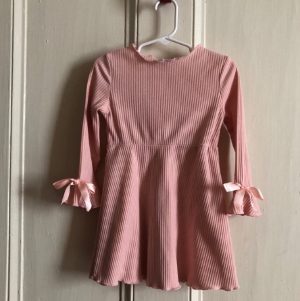Girls 4T Flare Sleeve Solid Bowknot Dress